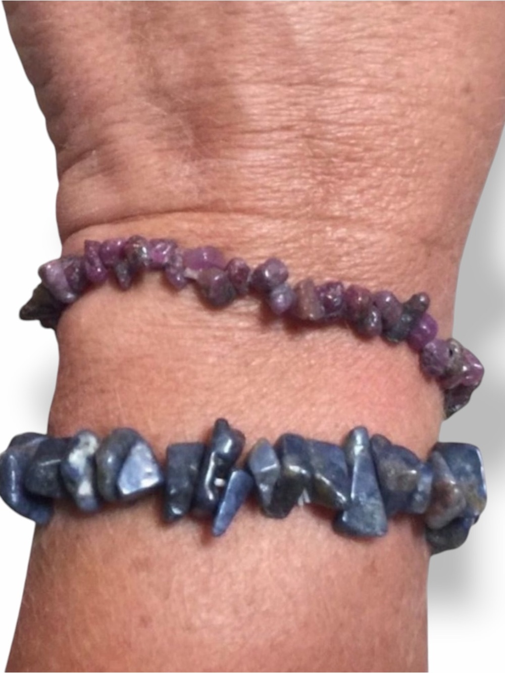 Natural Raw Sapphire Ruby Chip Stretch Bracelet Set NWT